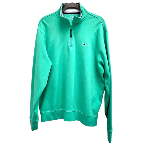 VINEYARD VINES SALTWATER PIMA COTTON MINT GREEN QUARTER ZIP PULLOVER - Picture 4 of 11